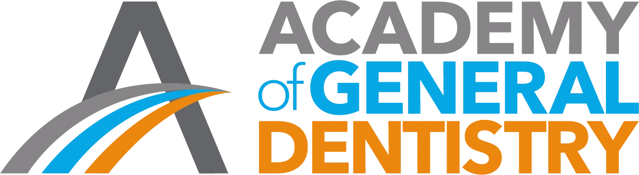 Academy of General Dentistry (AGD) Logo- Volterra Dental Comprehensive and Aesthetic Dentistry Logo with a stylized "A" and text reading Academy of General Dentistry in gray, blue, and orange. - Volterra Dental Comprehensive and Aesthetic Dentistry